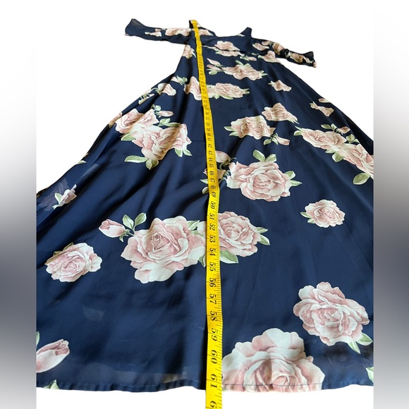 LULUS The Very Thought of You Navy Blue Floral Print Maxi Dress Gown Size M Rose - Picture 9 of 14